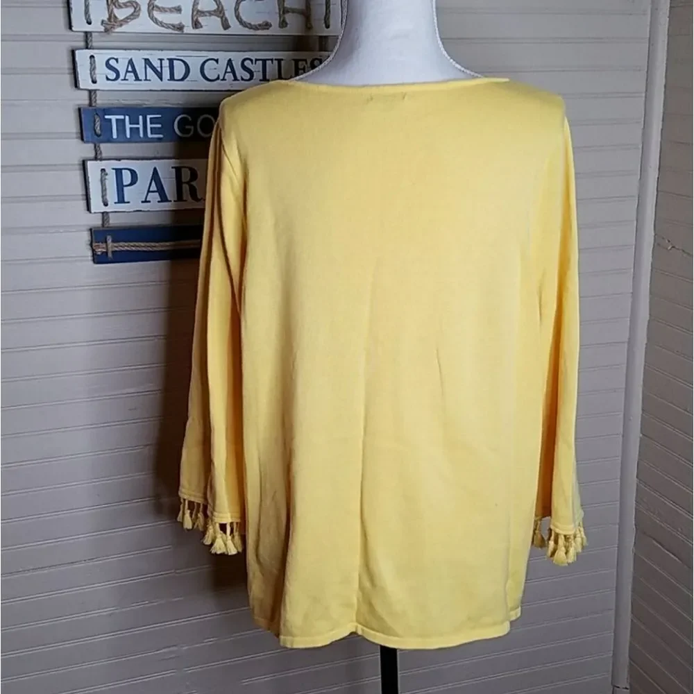 Sunshine Yellow Hannah Boho Tassels Sleeves Lightweight Knit Sweater Sz XL